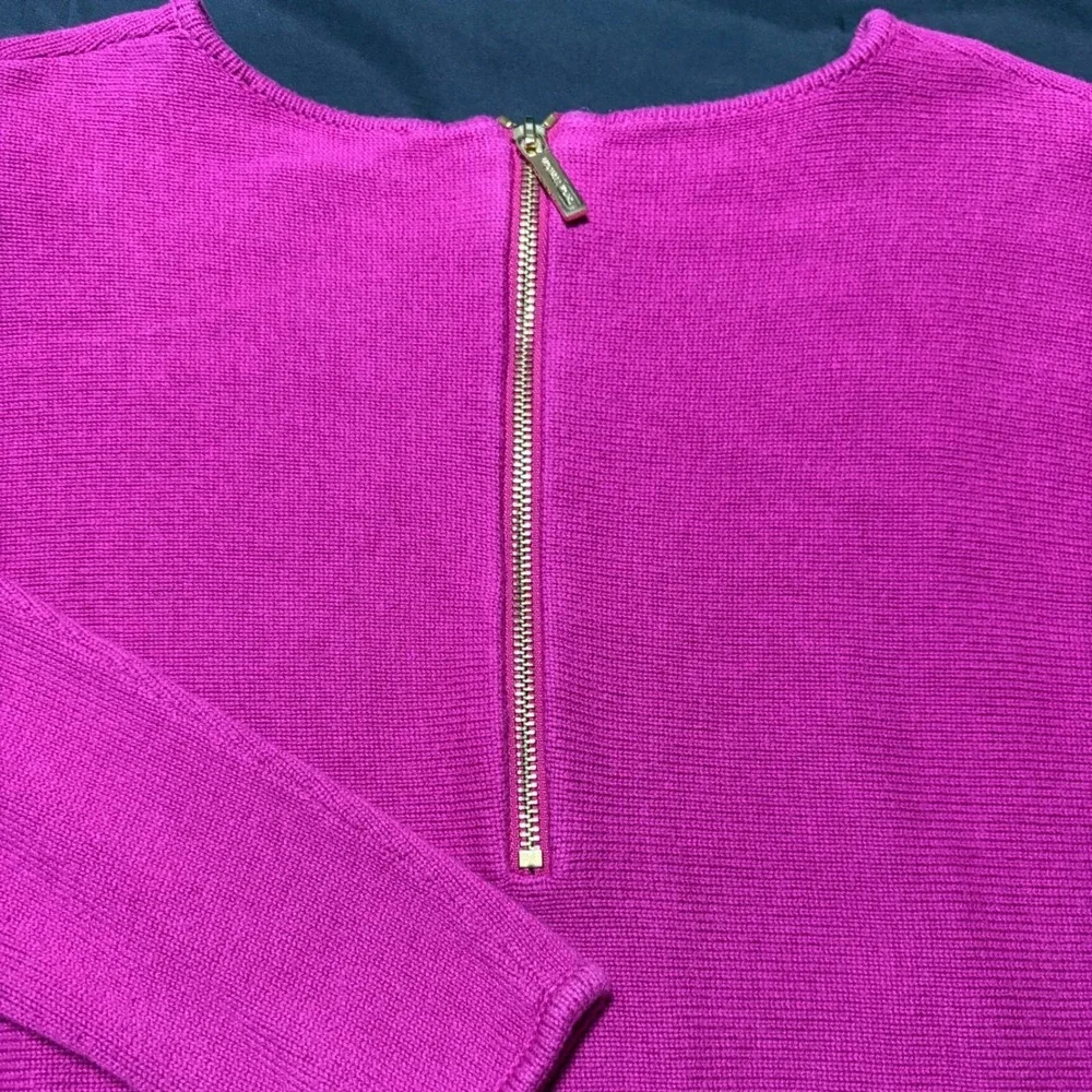 Michael Michael Kors Women's M Pink Long Knit Sweater Gold Half Zip Pullover
